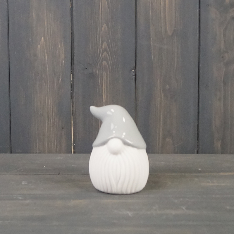 Small Light Up Ceramic Gnome with Grey Hat detail page